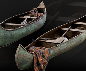 Narrow Green Wooden Boat  Medieval Style