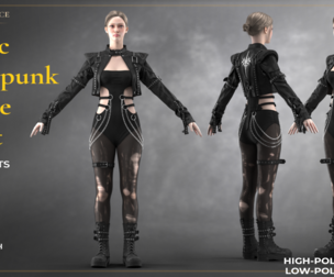Gothic Cyberpunk Female Outfit-Highpoly & Lowpoly(OBJ,FBX,ZPRJ,BLEND)