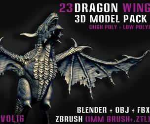 23 Dragon Wing 3D Model Pack – ZBrush + Blender + OBJ + FBX – Vol.16