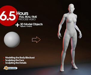 Modeling Realistic Female Base Mesh - 6.5 Hours of RealTime Process Video + 3D Models (lowpoly+High)