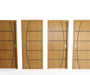 Modern Wood Doors Set with Curved and Straight Line Inlay