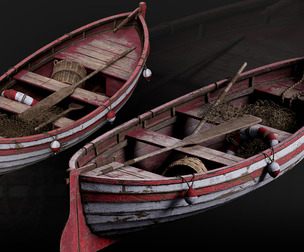 Red Wooden Fishing Boat - Medieval Style