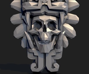 Aztec Skull Low Poly Tribal Mask Wall Art STL