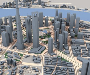 Low Poly Shanghai Tower Cityscape 3D Model