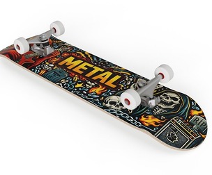 Heavy Metal Skateboard Complete with Skull and Devil Graphic Art