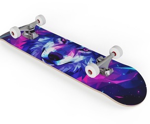 Complete Skateboard with Modern Geometric Wolf Art