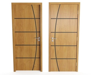 Modern Wood Door with Curved & Straight Line Inlay Detail