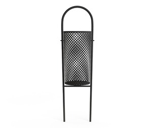 Black Perforated Metal Street Garbage Can with Standing Frame