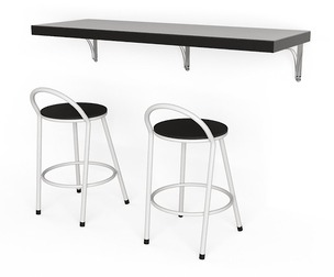 Modern Wall Mounted Counter Table with Two Metal Bar Stools