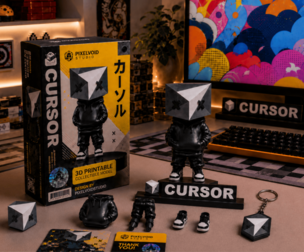 Cursor Inspired Mascot Figure Desk Sign and Keychain