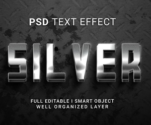 Silver PSD Fully Editable Text Effect. Layer Style PSD Mockup Template