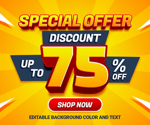 Specia Offer 75% PSD Fully Editable Text Effect. Layer Style PSD Mockup Template