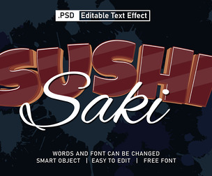 Sushi Saki PSD Fully Editable Text Effect. Layer Style PSD Mockup Template