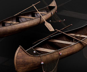 Narrow Wooden Boat Medieval Style
