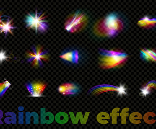 15 Rainbow Light Effects, Lens Flare, Prism Glare Overlays, Spectrum Light Leak, Starburst Sparkle