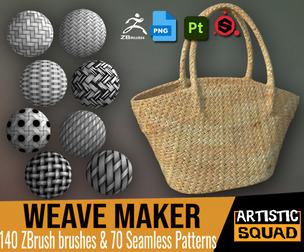 Weave Maker 140 ZBrush brushes and 70 Seamless Patterns Texture