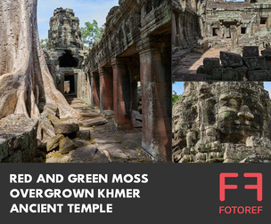 Red and Green Moss Overgrown Khmer Ancient Temple