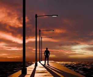 Coastal Pier and Modern Street Light Environment