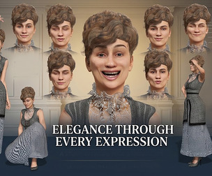 Elegant Classic Woman Character Rigged with Facial Expressions  Dress
