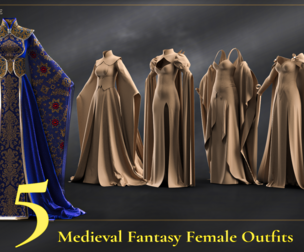 5 Medieval Fantasy Female Outfits-Marvelous Designer / Clo3D [FBX, OBJ, ZPRJ]