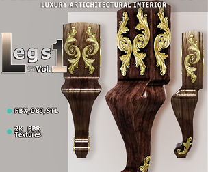 Luxury Ornate Furniture Leg (Leg-Vol.1) — Pelia Studio Dark Wood & Gold PBR Model