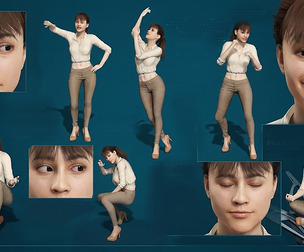 Rigged Asian Woman Character with Diverse Facial Expressions Dynamic Poses