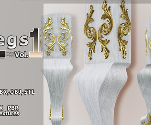 Elegant Ornate Furniture Leg Vol.1 — Pelia Studio Light Wood & Gold PBR Model