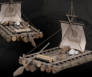 Madieval Wooden Raft Game Ready
