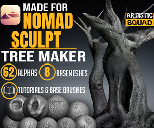Tree Maker for Nomad Sculpt 62 alphas 8 basemeshes tutorials and base brushes
