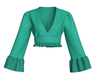 Girls V-Neck Peplum Flounce Sleeve Crop Top | Marvelous / Clo3d / obj / fbx