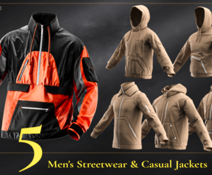 5 Men's Streetwear & Casual Jackets-Marvelous Designer / Clo3D [FBX, OBJ, ZPRJ]