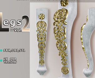 Regal Metallic Furniture Leg (Vol.2) — Pelia Studio Silver & Gold PBR Model