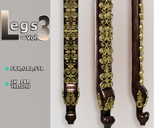 Royal Baroque Furniture Column (Leg-Vol.3) — Pelia Studio Dark Wood & Gold PBR Model