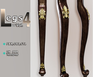 Imperial Dark‑Wood Furniture Leg (Vol.4) — Pelia Studio Gold‑Ornament PBR Model