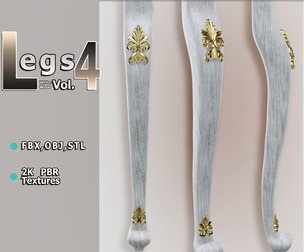 Elegant Painted‑White Wood Furniture Leg (Vol.4) — Pelia Studio Gold‑Ornament PBR Model