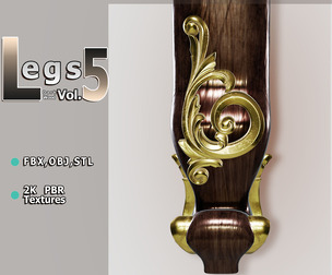 Royal Dark‑Wood Furniture Leg (Vol.5) — Pelia Studio Gold‑Ornament PBR Model