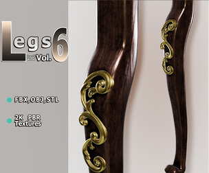 Classic Polished‑Wood Furniture Leg (Vol.6)— Pelia Studio Gold‑Scroll PBR Model
