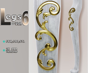 Elegant Light‑Wood Furniture Leg (Vol.6) — Pelia Studio Gold‑Scroll PBR Model
