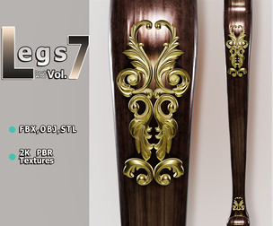 Regal Dark‑Wood Furniture Leg (Vol.7) — Pelia Studio Dual‑Ornament PBR Model