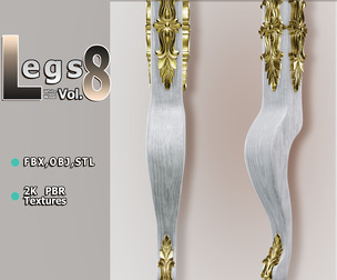 Elegant Curved Light‑Wood Furniture Leg (Vol.8) — Pelia Studio Dual‑Leaf PBR Model