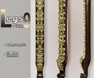 Ornate Dark‑Wood Column Leg (Vol.9) — Pelia Studio Vertical Gold‑Scroll PBR Model