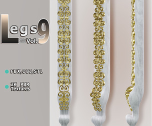 Ornate Light‑Wood Column Leg (Vol.9) — Pelia Studio Vertical Gold‑Scroll PBR Model