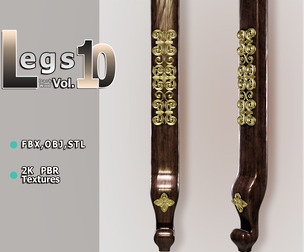 Regal Dark‑Wood Column Leg (Vol.10) — Pelia Studio Vertical Gold‑Floral PBR Model