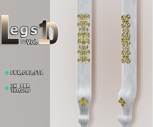 Ornate Light‑Wood Column Leg (Vol.10) — Pelia Studio Vertical Gold‑Floral PBR Model