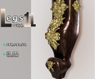 Regal Dark‑Wood Column Leg (Vol.11) — Pelia Studio Vertical Gold‑Floral PBR Model