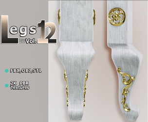 Light‑Wood Curved Furniture Bracket (Vol.12) — Pelia Studio Gold‑Floral & Scroll PBR Model