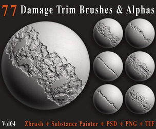 77 Damage Trim Brushes & Alphas + Substance Painter Path Tool - Vol04