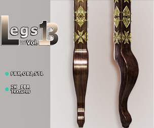 Dark‑Wood Cabriole Furniture Leg (Vol.13) — Pelia Studio Gold‑Floral PBR Model