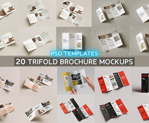 20 Trifold Brochure, Flyer Mockup PSD Templates, US Letter, A4 Folded Print