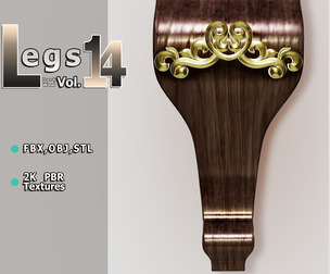 Dark‑Wood Curved Furniture Bracket (Vol.14) — Pelia Studio Gold Scrollwork PBR Model